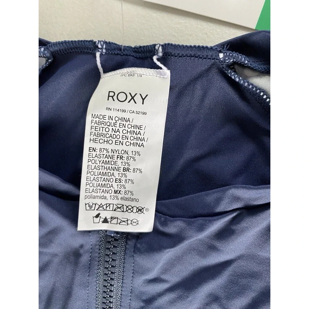 Roxy Womens XS Rash Guard Long Sleeve Zip Front Polka Dot UPF 50+ NWT Navy Blue